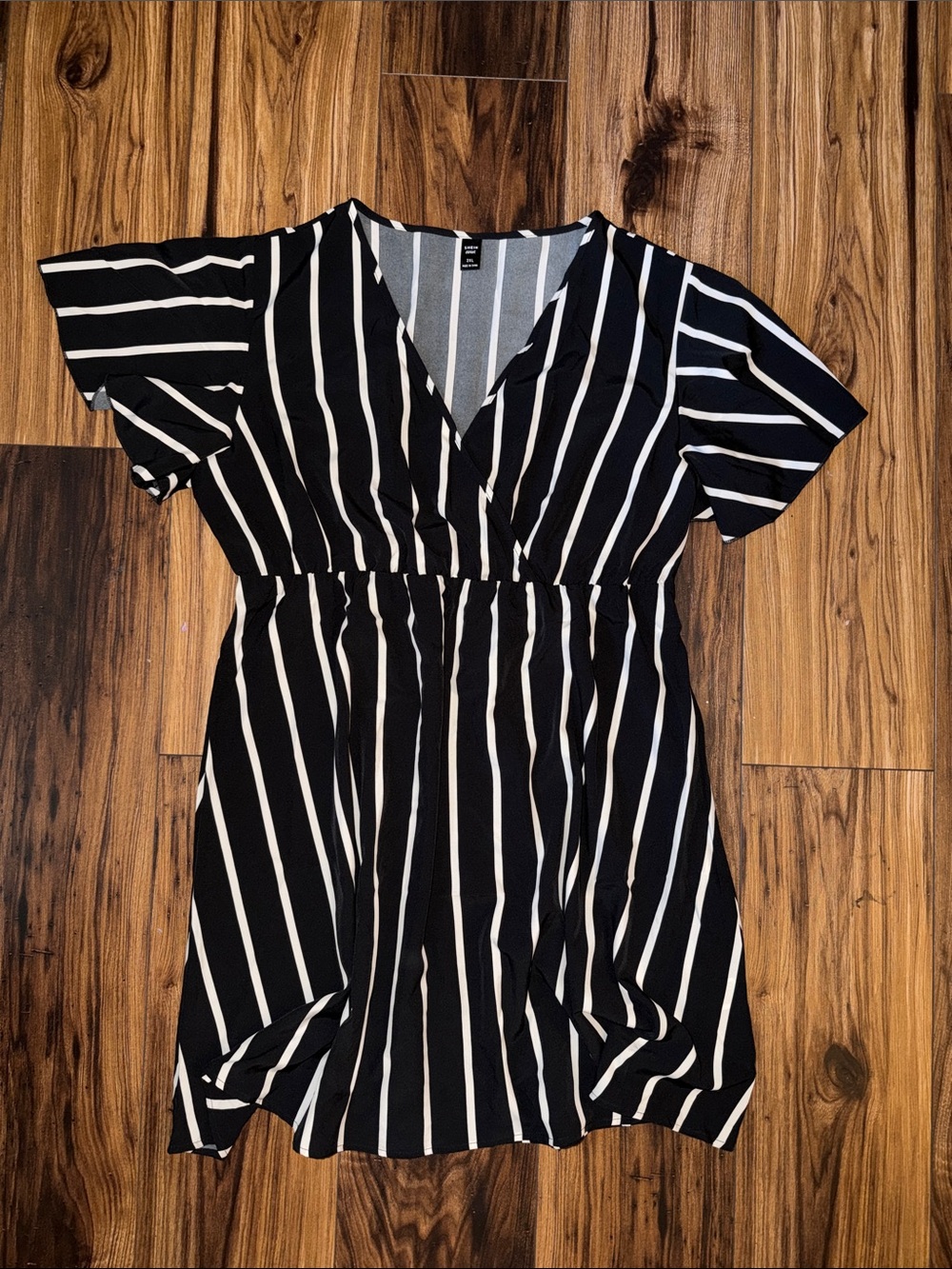 SHEIN Black and White Striped V-Neck Dress